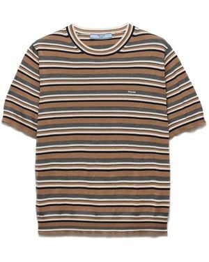 Prada Short-Sleeved Striped Jersey T-Shirt - Grey