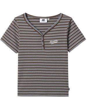 Chocoolate Striped Buttoned T-Shirt - Gray