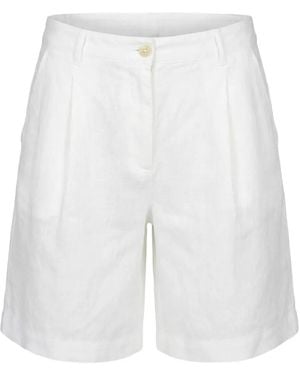 120% Lino Pleated Linen Shorts - White