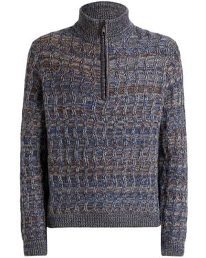 Etro Cable-Knit Cashmere Sweater With Zip - Gray