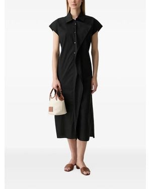 Benetton Sleeveless Tie-Belt Midi Shirt Dress - Black