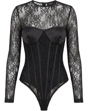 Nissa Lace-Panelled Corset-Style Bodysuit - Black