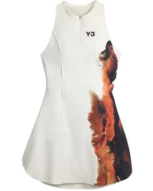Y-3 Minikleid mit abstraktem Print - Weiß