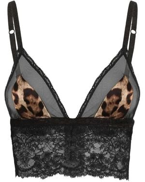 Dolce & Gabbana Sujetador De Satén Con Estampado De Leopardo - Negro