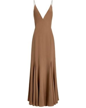 12 STOREEZ V-Neck Flared Dress - Brown