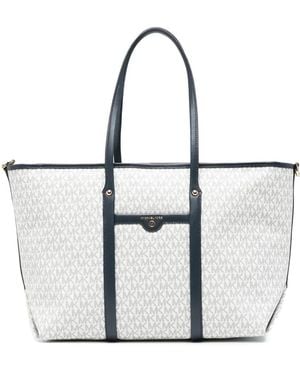 Michael Kors Monogram-Pattern Logo-Plaque Tote Bag - White