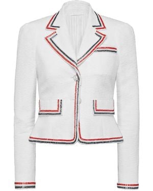 Thom Browne Solid Seersucker Cropped Jacket - White