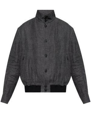 Giorgio Armani Linen Jacket With Stand-Up Collar - Grey