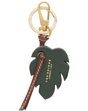The Bridge Leaf-Pendant Leather Keyring - Metallic