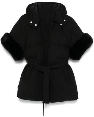 Max & Moi Belted Fur-Trim Down Puffer Jacket - Black