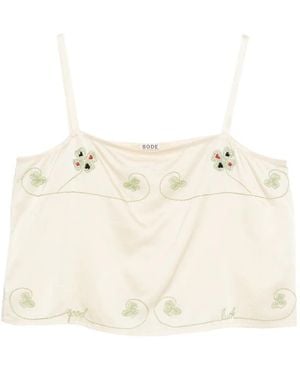 Bode Floral-Embroidered Tank Top - Natural