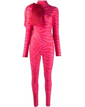 Atu Body Couture Tiger-Print Organza-Bow Catsuit - Pink