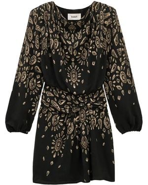 Ba&sh Beona Abstract-Print Draped Long-Sleeved Mini Dress - Black