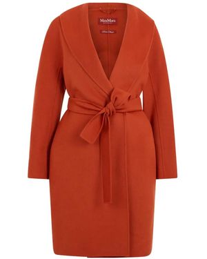Max Mara Mstestremo Belted Shawl-Collar Coat - Red