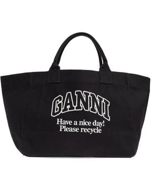 Ganni Logo-embroidered tote bag - Schwarz