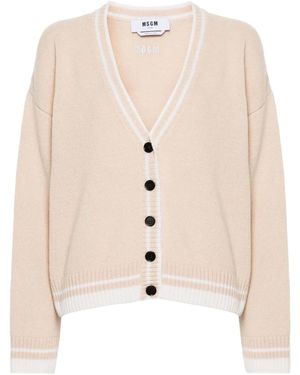 MSGM Embroidered-Logo Cardigan - Natural