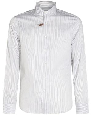 Canali Gestreept Overhemd - Wit