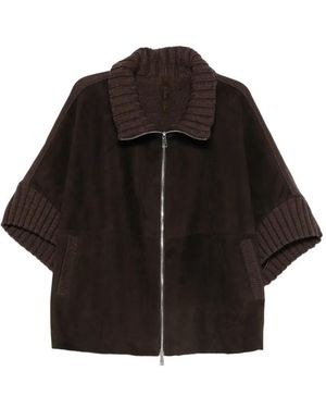 The Jackie Leathers Adele Ribbed-Knit Suede Jacket - Black