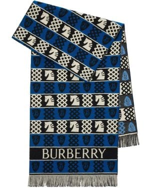 Burberry Patterned-Jacquard Scarf - Blue
