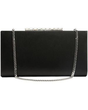 Stuart Weitzman Crystal-Embellished Satin Clutch - Black