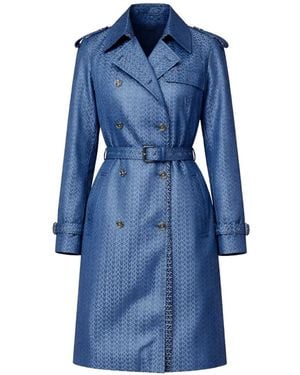 Michael Kors Logo-Pattern Belted Trench Coat - Blue