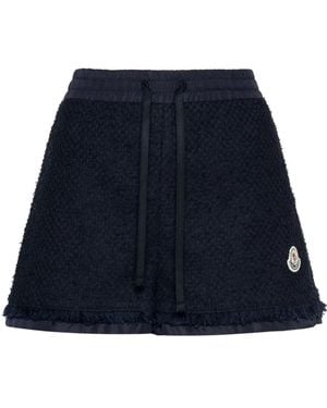 Moncler Logo-Patch Tweed Shorts - Blue