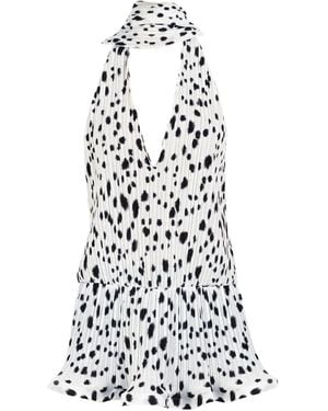 ROWEN ROSE Dalmatian-Pattern Pleated Dress - White