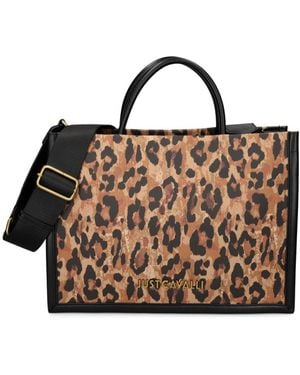 Just Cavalli Leopard-Print Leather Tote Bag - Brown