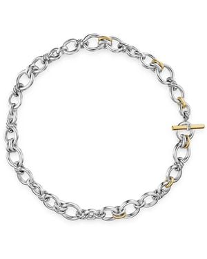 David Yurman 18K And Sterling Dy Mercer Petite Toggle Chain Diamond Necklace - Metallic