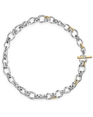 David Yurman 18K And Sterling Dy Mercer Petite Toggle Chain Diamond Necklace - Metallic