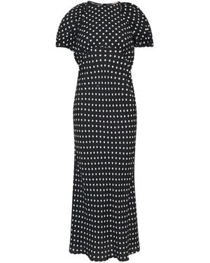N°21 Polka-Dot Puff-Sleeve Midi Dress - Black