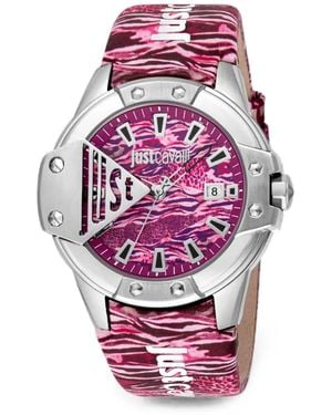 Just Cavalli Scudo Animal-Print 44Mm Watch - Pink