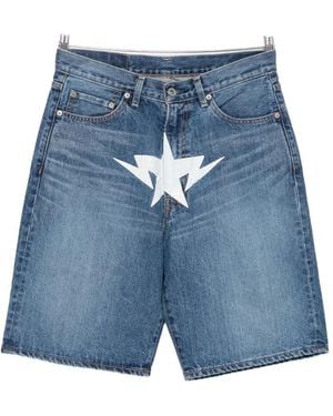 A Bathing Ape Star-Print Denim Shorts - Blue