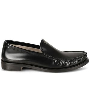 Prada Logo Lettering Brushed Leather Loafers - Black
