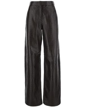FEDERICA TOSI Croc-Effect Leather Trousers - Black