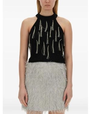 Alysi Halter-Neck Tassel Top - Black