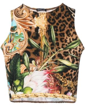 Philipp Plein Baroque Flowers Cropped Top - Green