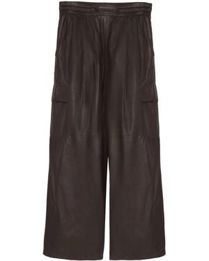Yves Salomon Leather Wide-Leg Trousers - Grey