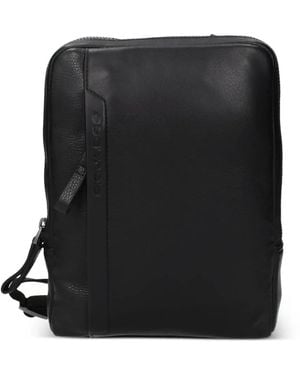 Piquadro Logo-Debossed Leather Messenger Bag - Black