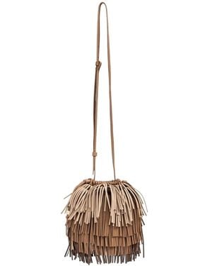 Zimmermann Fringe-Trimmed Leather Bucket Bag - Natural