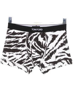 Tom Ford Zebra-Print Logo-Waistband Boxers Briefs - White