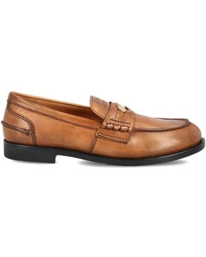 Miu Miu Embossed Applique Loafers - Brown