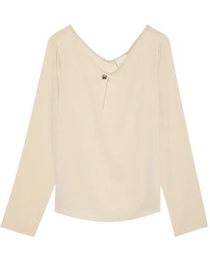 Calvin Klein Button-Detail V-Neck Blouse - Natural