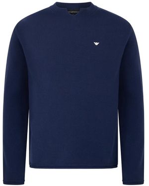 Emporio Armani Logo-Embroidery Crew-Neck Jumper - Blue