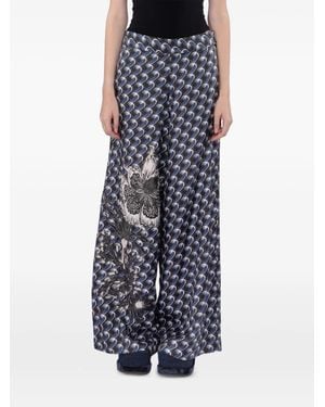 Biyan Print Wide-Leg Pants - Blue