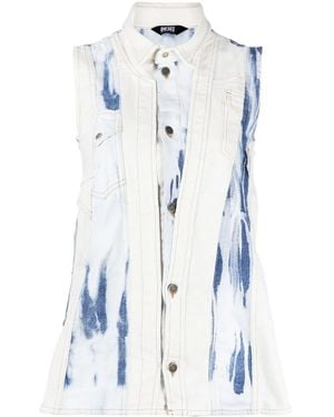 DIESEL Sleeveless Bleached Denim Jacket - White