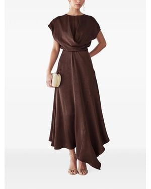Willa Asymmetric-Hem Midi Dress - Brown