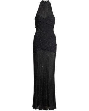Balmain Robe Longue En Maille Fléchage - Noir