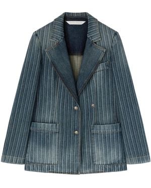 Palm Angels Laser Pinstripe Denim Blazer Light - Blue