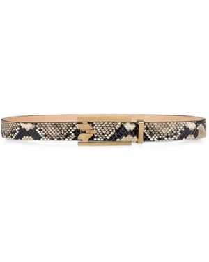 Victoria Beckham Dorian Snake-Print Leather Belt - White